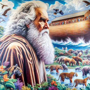 A close-up and detailed wall painting focusing on Noah, depicted...