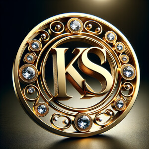 Create a 3-D realistic image of a gold circle and in the middle of the circle is the initials KS and add a couple diamonds to that