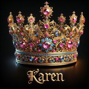 Create an image of a regal gold crown with pink gemstones on a b...