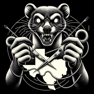 A highly detailed logo of an anthropomorphic mongoose with a wil...