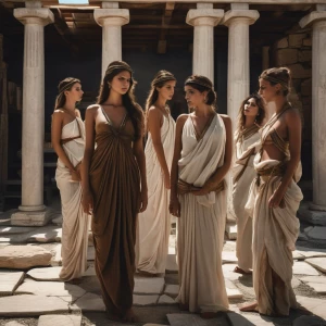 A scene depicting a group of young shirtless Greek biy concubine...