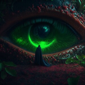 errie vampire with green glowing eyes detailed matte painting, d...
