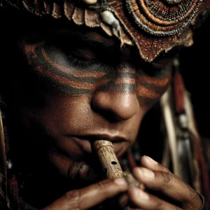 Native American playing a Native American flute