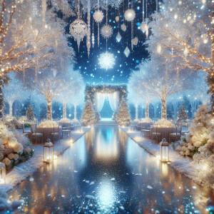 Photorealistic beautiful snowing wonderland for romantic wedding...