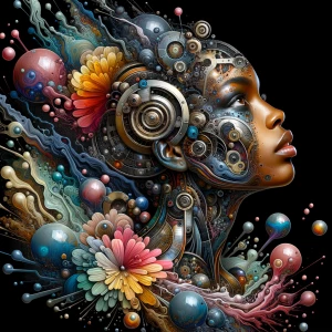 biomechanical style illustration African-American beautiful woma...