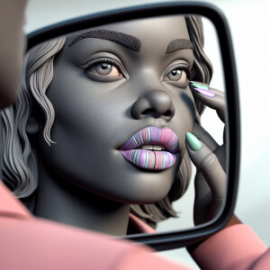 3D image of a LIGHT SKIN African American woman sitting in her c...