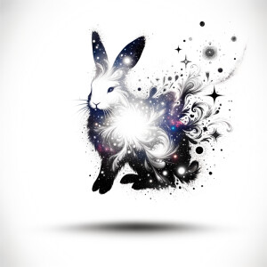 A white background, a graphic of an outer space celestial animal...