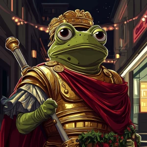Pepe the Frog in carton style dressed as an ancient Roman empero...