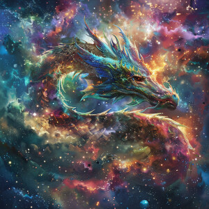 Cosmic dragon swirling through space, time and thought