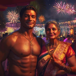 Create a realistic art-style image of a muscular, sweaty man, st...