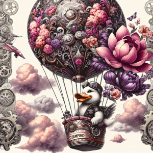 beautiful airbrushed air balloon with a cyber punk duckling and...