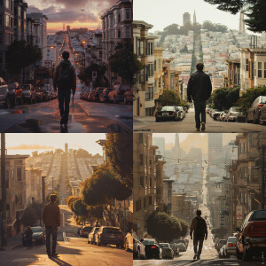 The guy walking down to a street in San Francisco