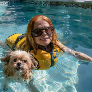 40 year female, long ginger hair, swimming in above ground pool...