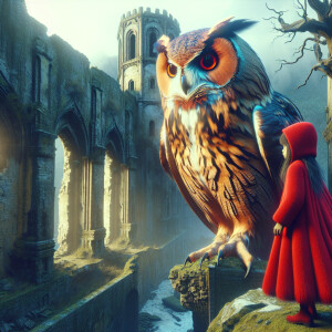 A towering owl with intricately detailed feathers perched atop a...