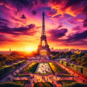 BEAUTIFUL EIFFEL TOWER AT SUNSET GLOW