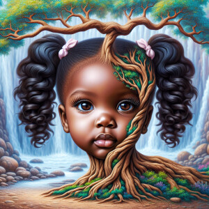 Create a hyper-realistic 3-D oil painting of a tree with a fulle...