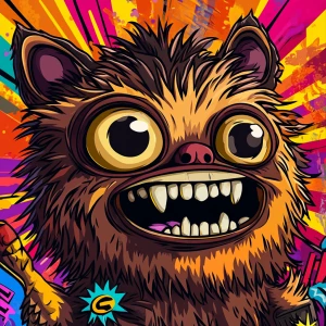 Stylized character portrait of a mischievous designer toy creat...