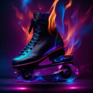 Create an image featuring a deep black background, with vivid pu...