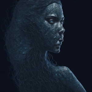 Compose a depiction of a woman enveloped in the mystique of the...