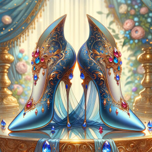 Imagine a pair of enchanting shoes, each a mirror image of the o...