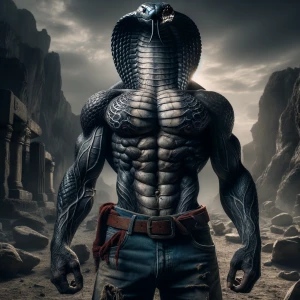 A powerfully sculpted, monochrome Man-King Cobra Hybrid, sculpte...