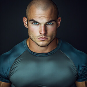 Create a man aged 24, image of a balding dark brown haired steel...