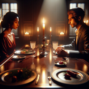 Drawing of candle lit dinner