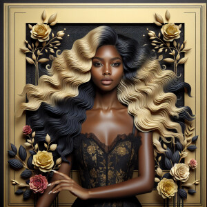 Create a vertical 3-D portrait of a light-skinned African-Americ...