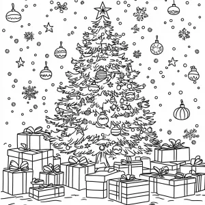 Create a Christmas-themed coloring page for children featuring a...