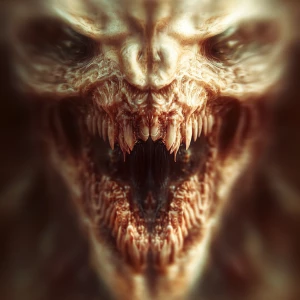 Surreal close-up photograph of a alien face where the mouth is t...