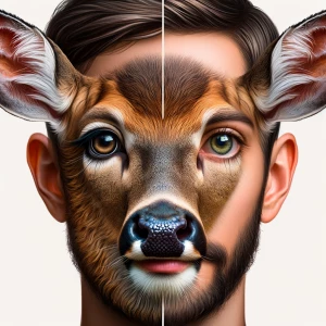 Convert the attached face with a deer face