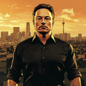 Elon Musk.., in GTA San Andreas and carton style