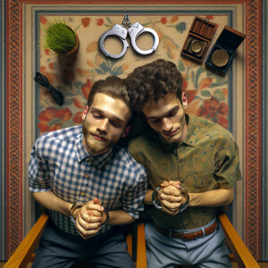 two white male youth handcuffed laying face down in a living roo...