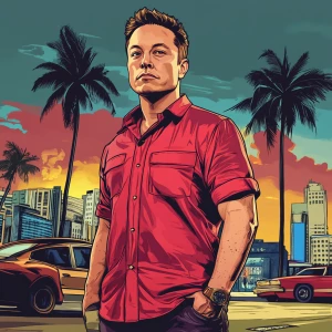 Elon Musk in GTA art style — — in the style of a Grand Theft Au...