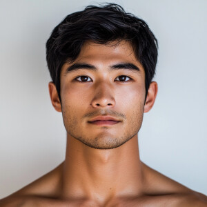 Create an image of a 23-year-old Japanese man with a clean and m...