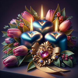 A digital artwork of a romantic and elegant still life featuring...
