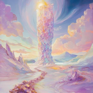 A dreamlike world of swirling pastel hues stretches across the c...