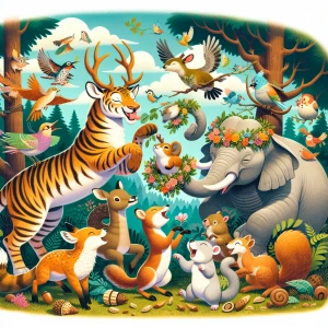One tiger and many animals are enjoying party