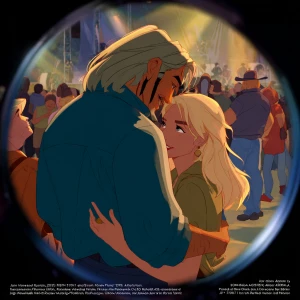 "A couple in an animated style, with a man who resembles John Re...