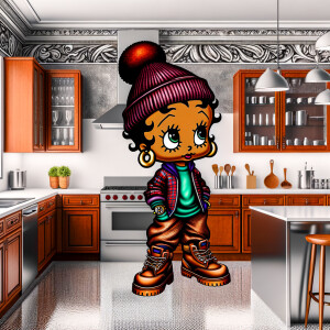 Airbrush style: Luxurious kitchen Create an African American mah...