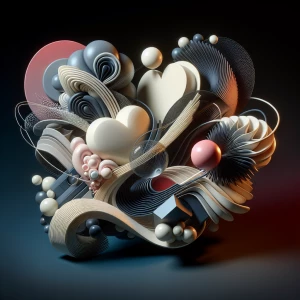 An artwork symbolizing love and death, with contrasting elements...