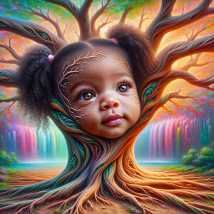 Create a hyper-realistic 3-D oil painting of a tree with a fulle...