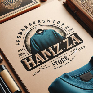 Create a realistic logo with the text "HAMZA STORE" and a pictur...