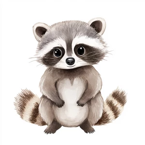 Simple style, watercolor illustration, raccoon, soft colors, woo...