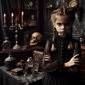 Create fan art capturing the essence of Wednesday Addams from "T...