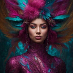 A fervently radiant alien creature, its intricate details shimme...