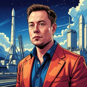 Elon Musk, in carton art style