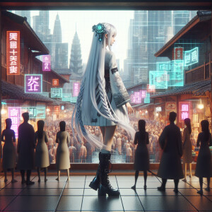 A girl with beautiful long white hair and two braided braids, bl...