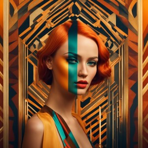 Photorealistic. Light ginger haired woman in long portrait. Tall...