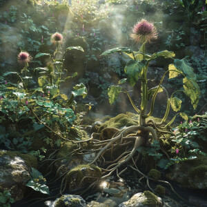 Animated burdock root growing and spreading its roots, transform...